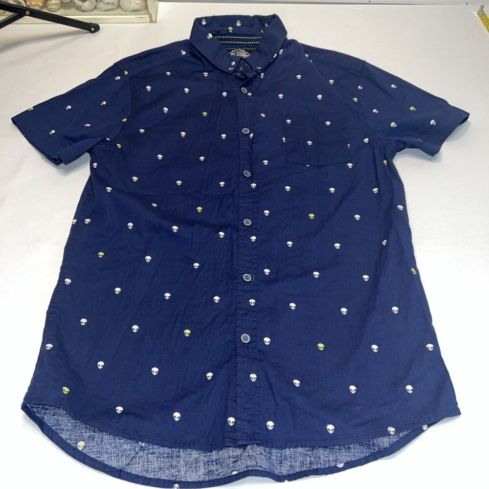 Five Points Retro Kids  Size  M aliens Navy Button Shirt  Slim Fit Flex‎